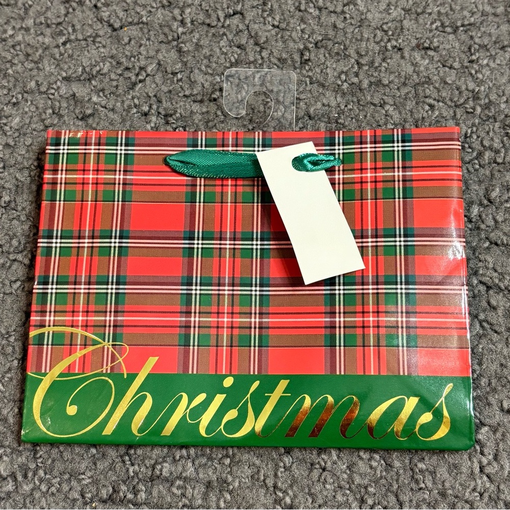 Vintage Walmart Red Plaid Christmas Gift Bag 5.75” x 4.5” x 2.5”